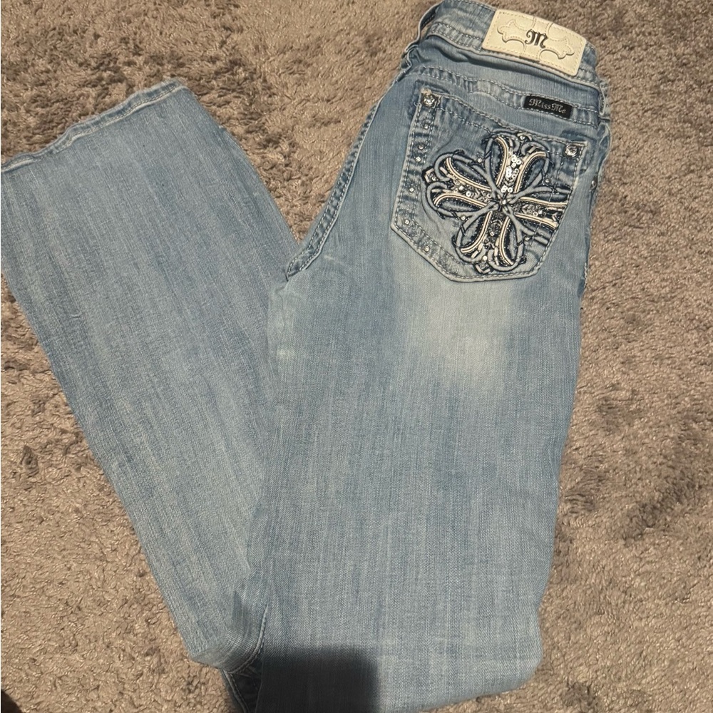 Miss Me Light Blue Boot Cut Jeans with Embellished Pocket
